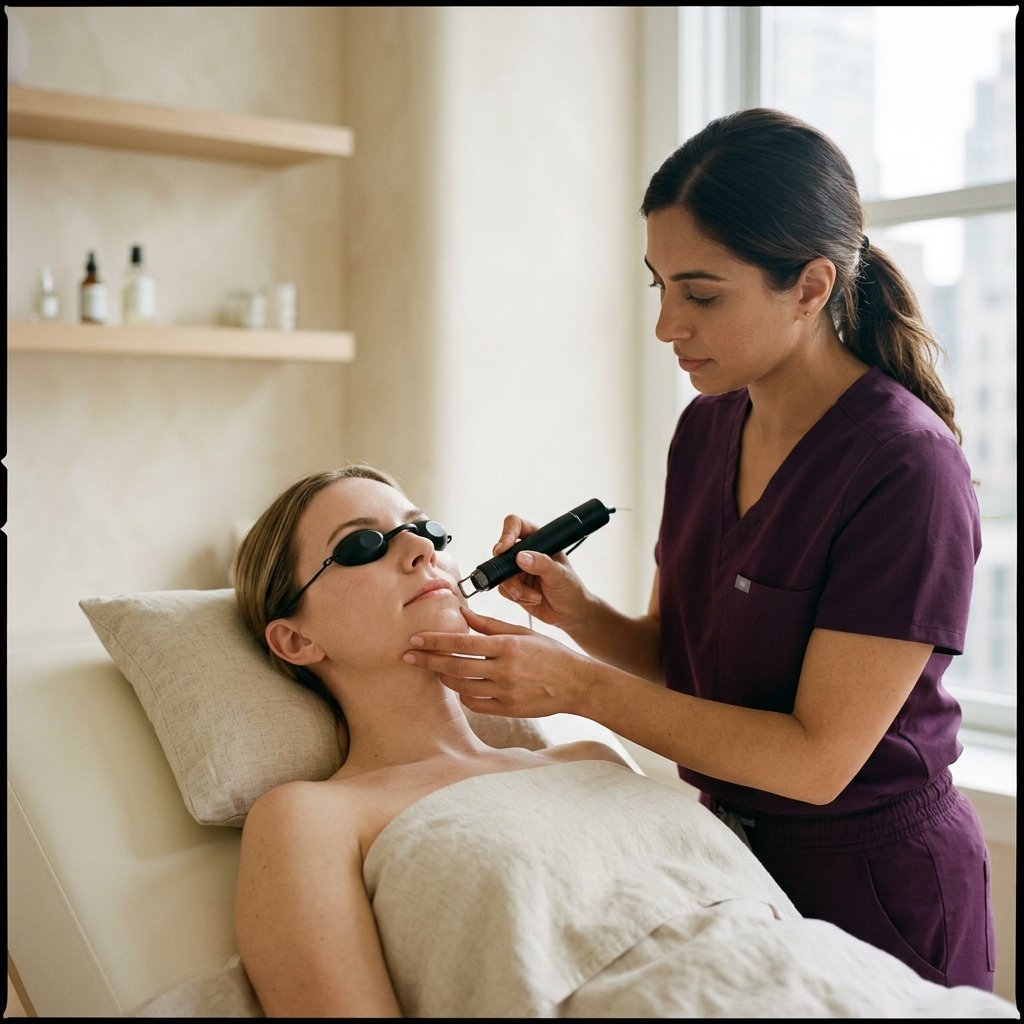 A New York City facial hair removal setting (editorial illustration).